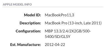 Example Apple Model Information