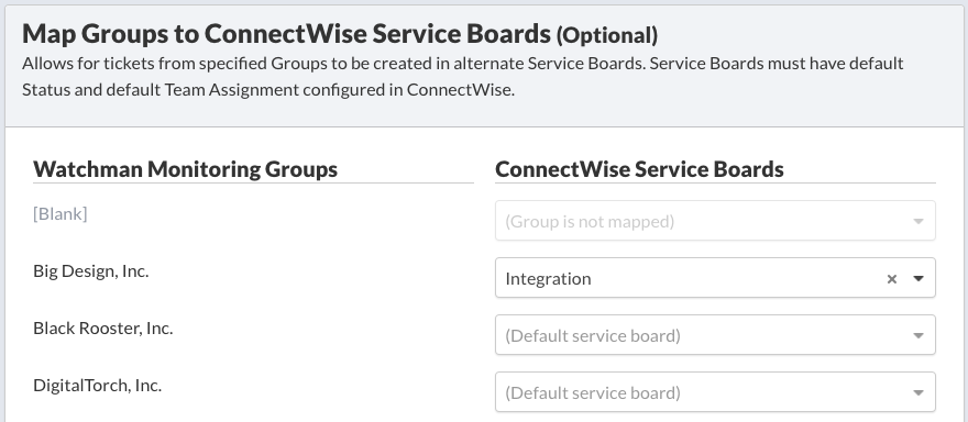 Map Groups to ConnectWise Service Boards