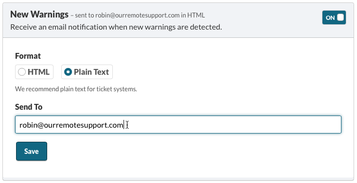 New Warnings Email
