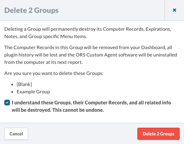 Delete Groups Confirmaton Dialog.