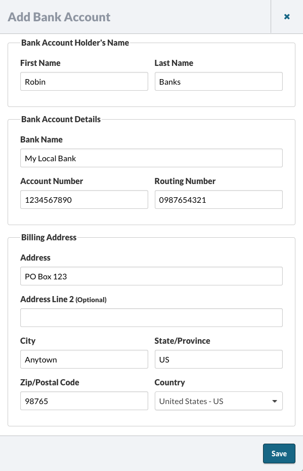 Adding a Bank Account