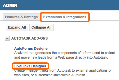 Click the LiveLinks Designer