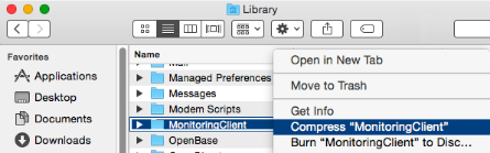 Compress the Monitoring Client folder for review (Mac)