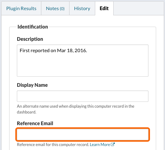 Edit Computer Reference Email