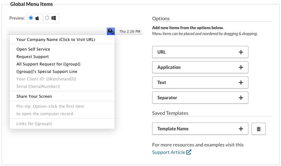 Setting up the Contact Menu